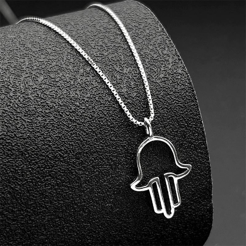 Luxury 925 Sterling Silver Hollow Hamsa Hand CZ Pendant Necklace for Women Simple Hand of Fatima Islamic Clavicle Chain Jewelry
