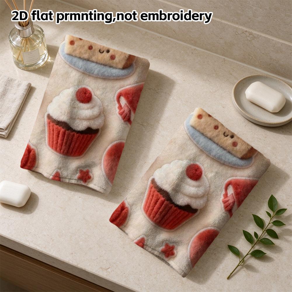 Red Sweet Treats Patchwork Bath Towel, Strawberry Cake Motif, Soft Absorbent Quick Dry Towel for Daily Bath