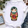 Russian Doll Cartoon Pure Cotton Printed Children's Short Sleeved New Fashion Trend Parent-child Loose Round Neck T-shirt