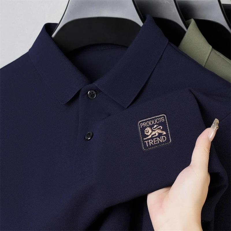 New Men'S Casual And Fashionable Embroidered Long Sleeved Polo Shirt Comfortable Breathable And Versatile Summer Top