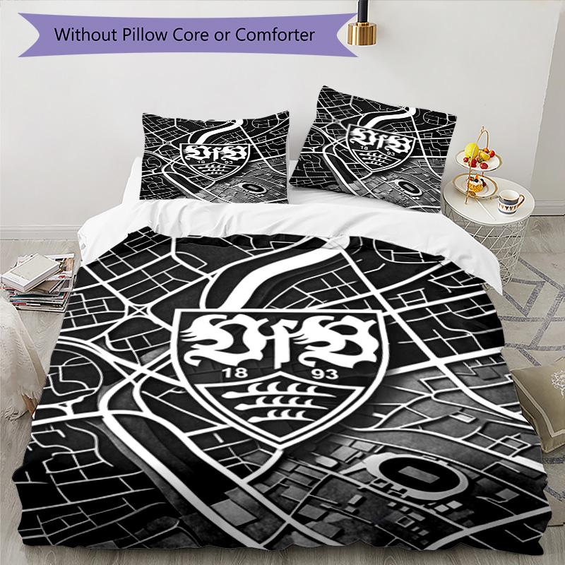 Vfb Fc Crest Printed Pattern Duvet Cover Set – includes 1 duvet cover and 2 matching pillowcases Bedroom decor Christmas gifts
