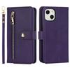 For iPhone 14 Plus Stand Case PU Leather Phone Cover with Straps/Zipper Wallet/Multiple Card Slots