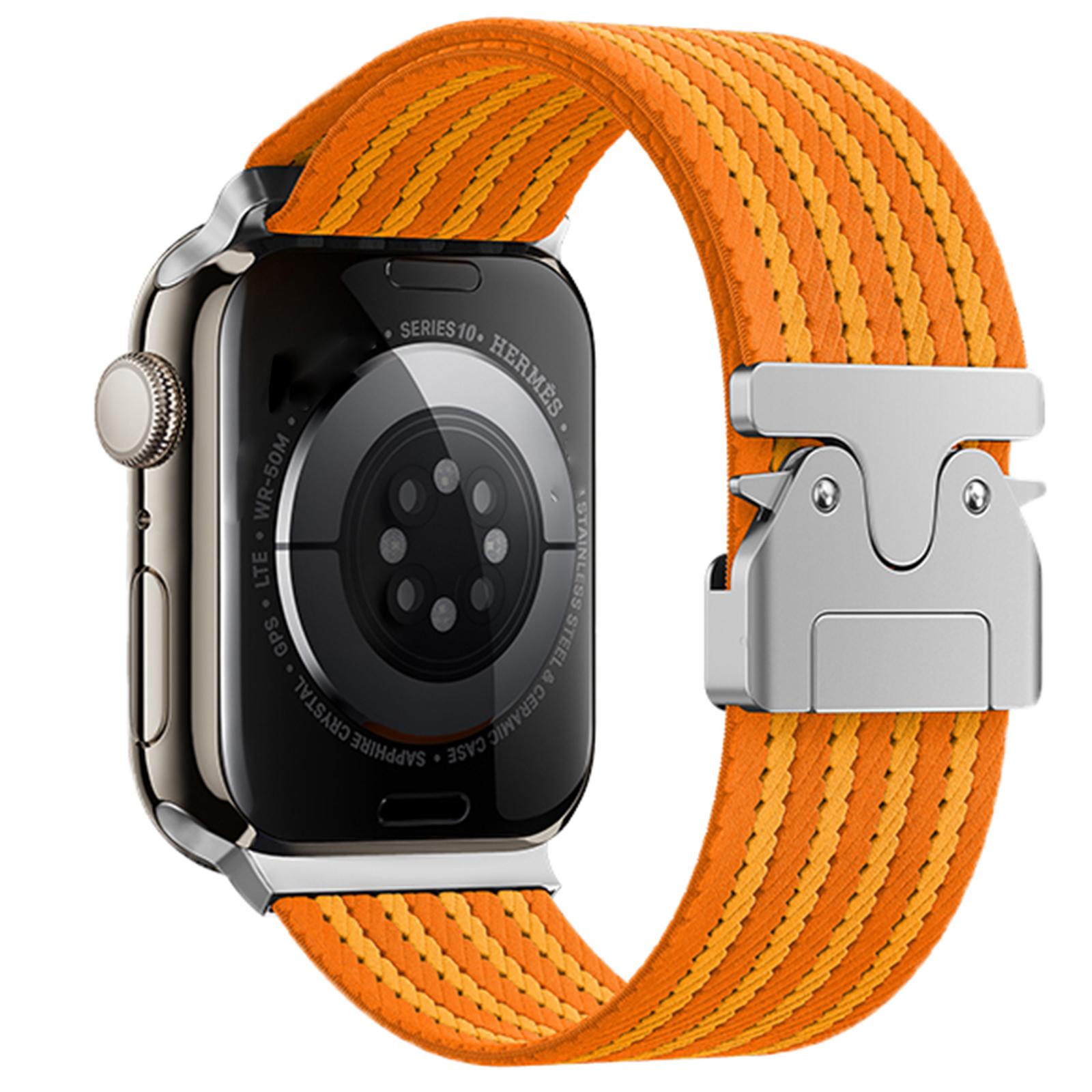 

Watch Band for Apple Watch Series 10 Ultra 9 8 7 SE 6 5 4 3 2 1 46mm 49mm 45mm 44mm 42mm 4-Stripe Parachute Buckle Nylon Strap Orange+Yellow