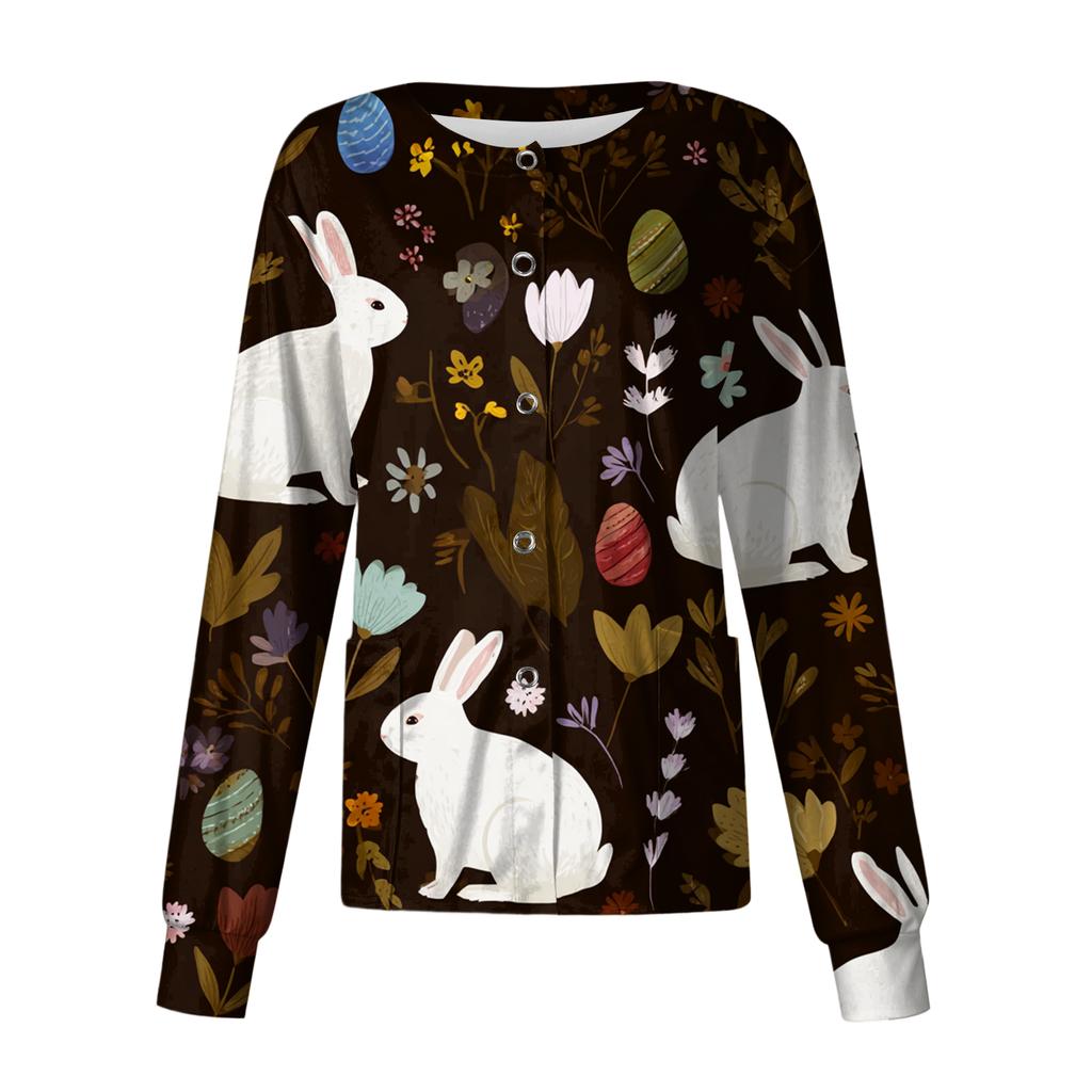 Women's Casual Long-sleeved Single-breasted Printed Protective Clothing Cardigan Top