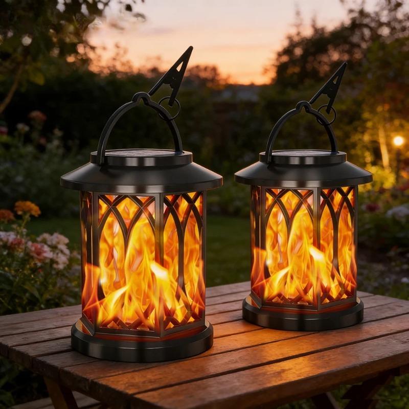 1PC Solar Flickering Flame Lantern Lights IP65 Waterproof Outdoor Hanging Lamp Solar Powered Patio Yard Garden Landscape Decor