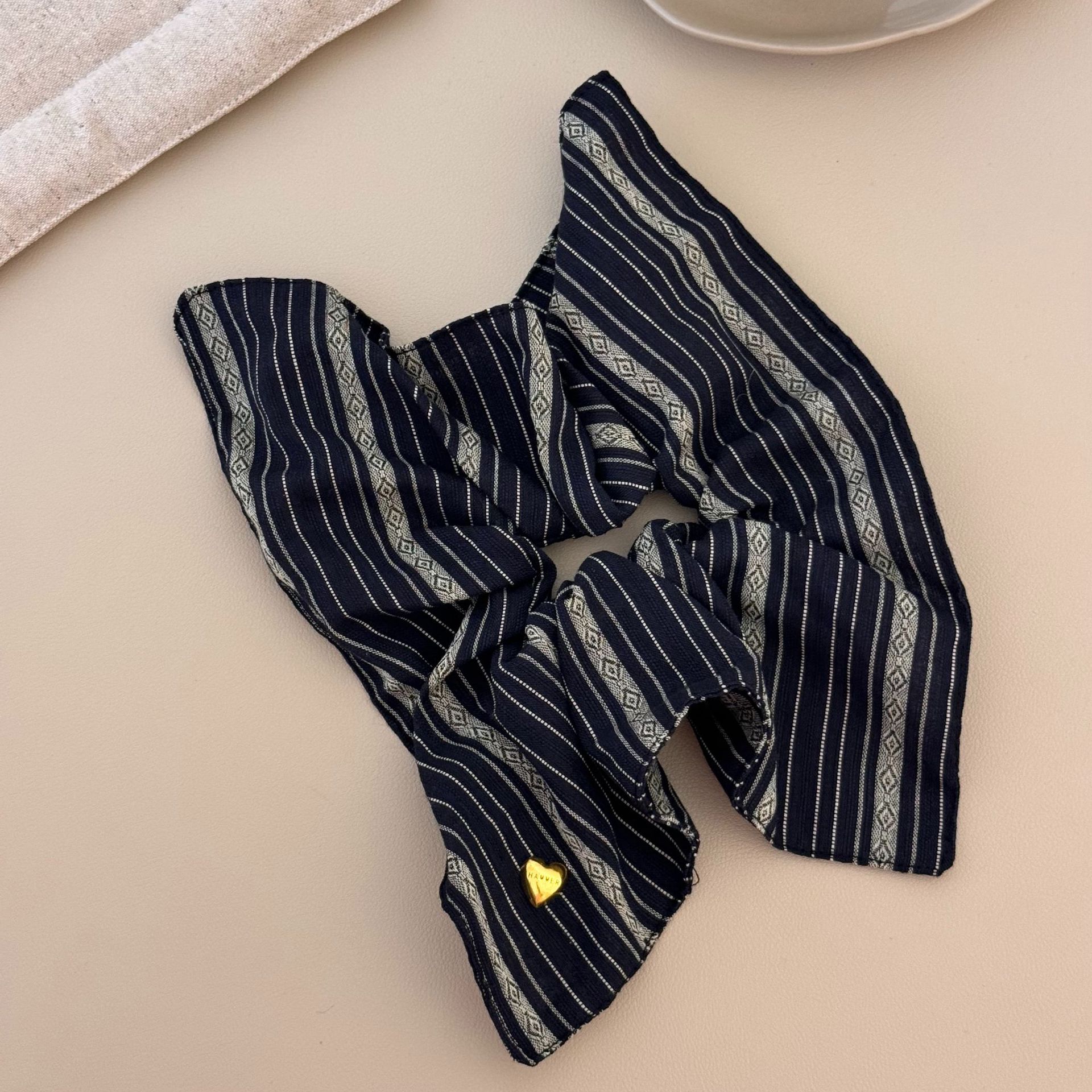 Ретро полосатая резинка для волос в виде толстой кишки в лесном стиле, квадратный платок, резинка для волос, резинка для волос, кожаная повязка, ощущение высокого класса темно-синий