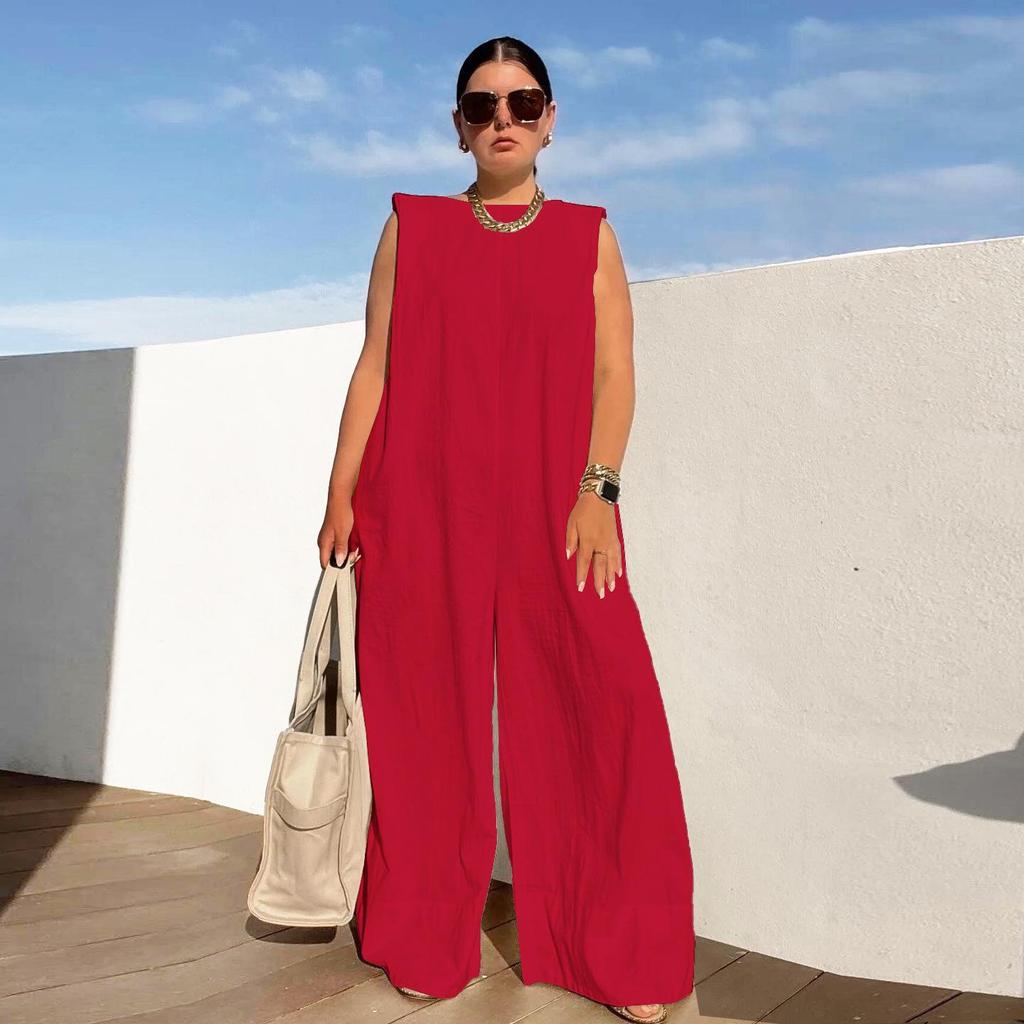 2025 Women's Spring/Summer Casual Solid Color Wide-Leg Jumpsuit
