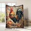 Antique Rooster Print Throw Blanket for Sofa Couch Home Decor Vintage Farmhouse Art Chicken Illustration Cozy Gift