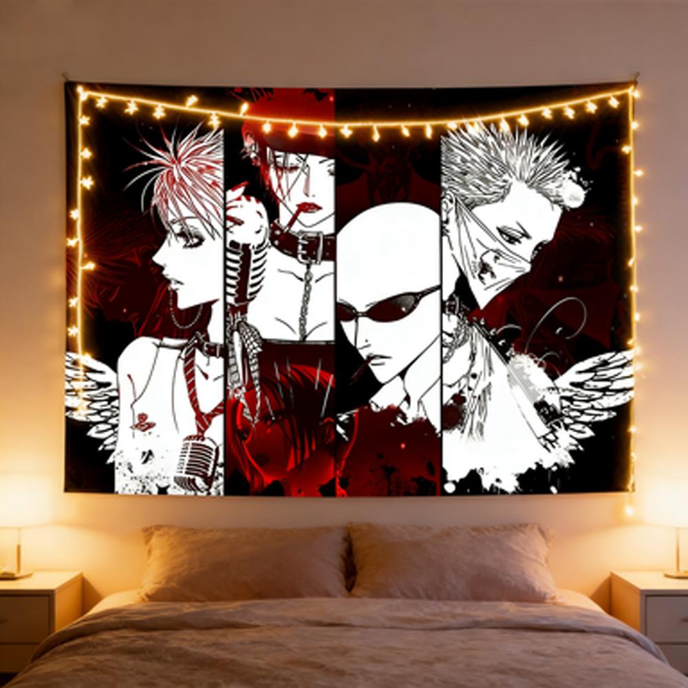 Nana Punk Rock Black Pink Anime Collage Tapestry Wall Hanging Art Decor for Bedroom Otaku Cozy Study Space Decor