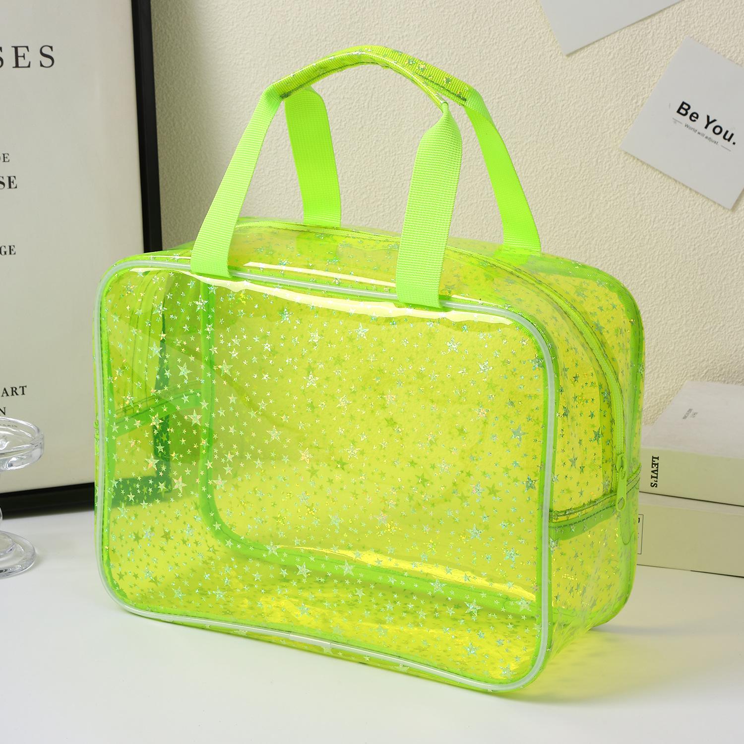 Large-capacity cube-shaped stylish travel zipper tote bag, star-patterned waterproof makeup bag, storage bag, toiletry bag флуоресцентный зеленый