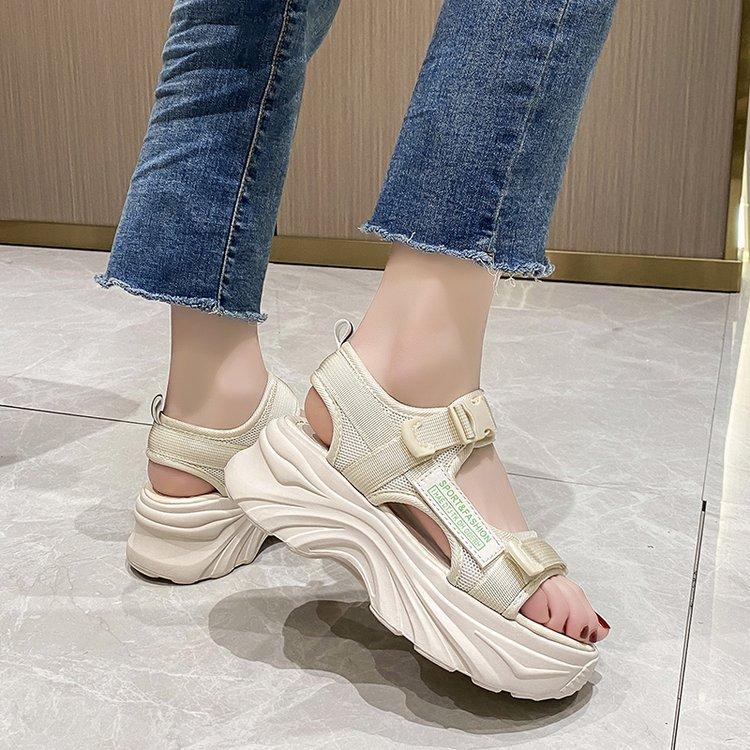 Muffin Sports Sandals Women's 2025 Summer New Korean Version Platform Women's Shoes Velcro Casual Wedge Heel Heightening Sandals