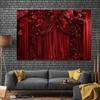 Red Curtain Background with Floral Design, Party, Wedding, Photography, Home Decor, Versatile for All Occasions and Seasons