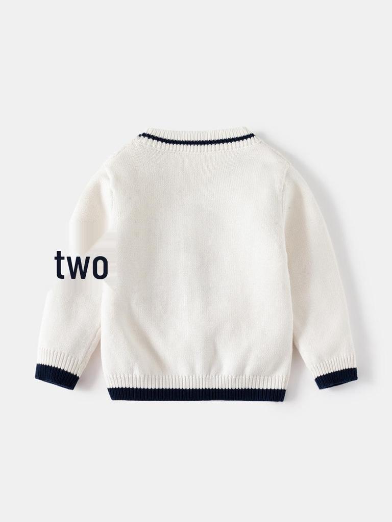 KuaJing Boys' Spring 2025 Thick Cotton Knit Cardigan Sweater, European & American Style, Single Layer, Open Front