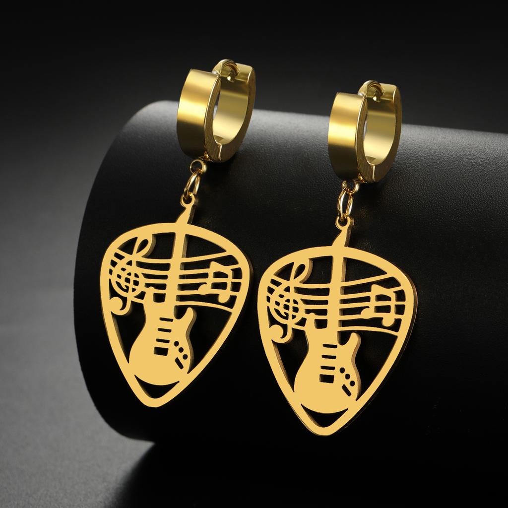 Teamer Vintage Musical Instrument Guitar Note Hoop Earrings Stainless Steel Music Party Rock Punk Pendant Jewelry for Women Girl