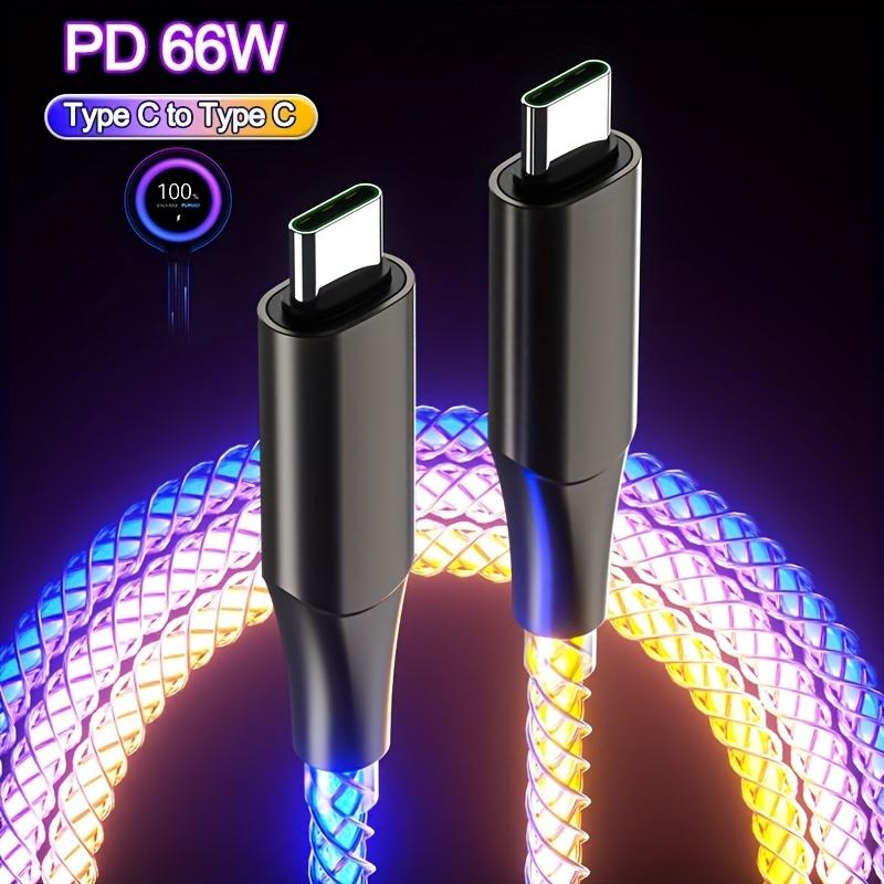 Type-C/USB to Type-C Fast Charging RGB Breathing Cable for iPhone 16/15 Samsung S23 S22 Xiaomi 14 13Pro K60