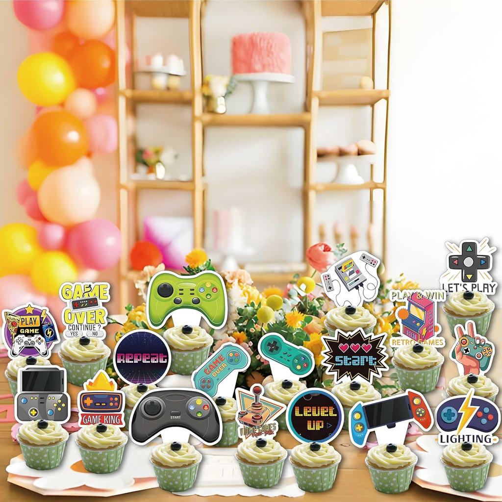 36Pcs Video Game Cupcake Toppers,Game Controllers Cupcake Toppers, Video Game Controllers Cupcake Picks GamePad Cake Decorations ... Gaming Theme