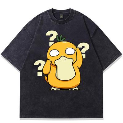 Streetwear Funny Graphic T-Shirt Cotton Washed Black Tshirt Unisex Tops Tees Summer Short Sleeves T Shirt