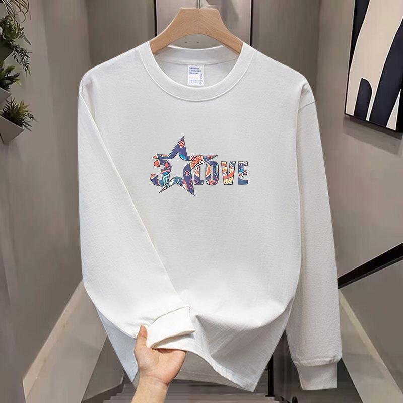 American Heavy Cotton T-Shirt Men'S Bottoming Shirt Long Sleeve Fashion Trend Top Men'S And Women'S Crew Neck Sweater