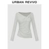 UR 2025 Autumn Women's Slim Fit Draped Pleated Long Sleeve T-Shirt