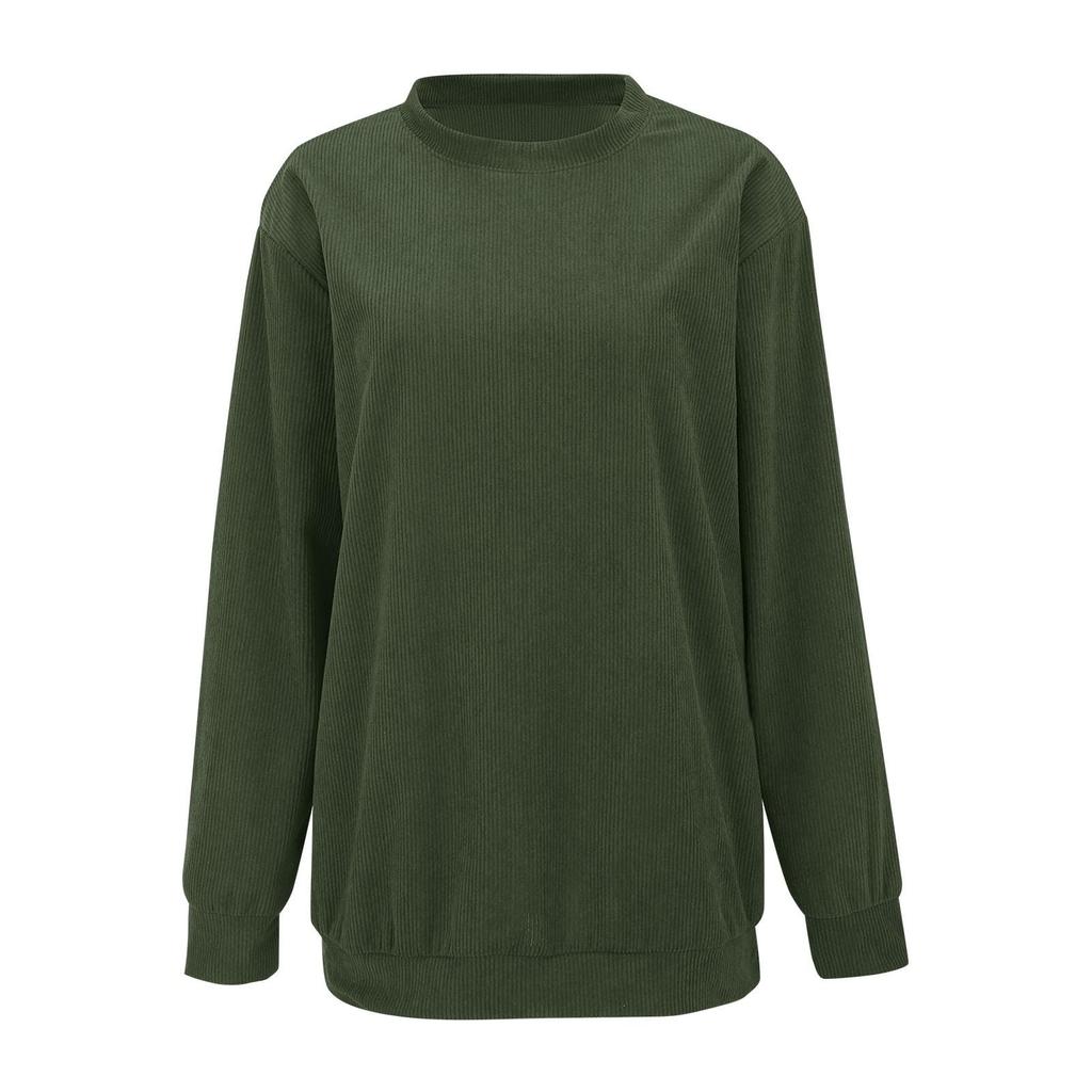 Women's Loose Long Sleeved Round Neck Pocket Sportswear Casual Pullover Sweatshirt