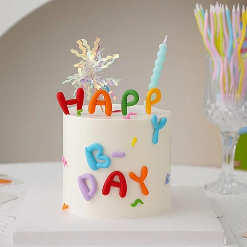 1 Set Happy Birthday Cake Topper Colorful Letters Insert For Cupcake Dessert Decoration Kids Birthday Party Decor Baking Tools