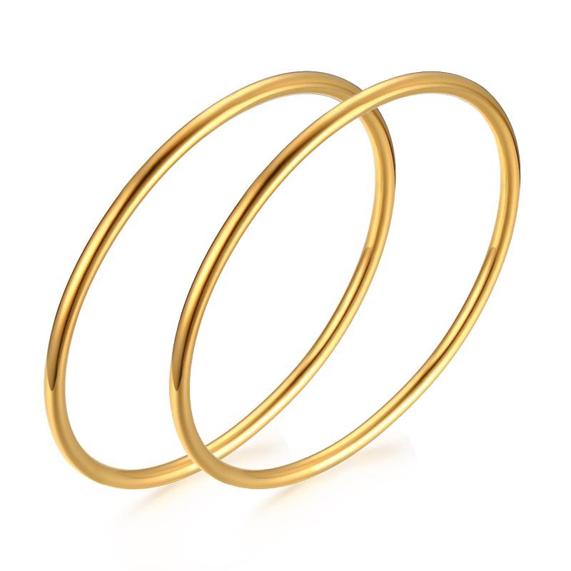 Women Gold Color Stainless Steel Cuff Bracelet, Chic Jewelry Wristband Plain Slip Bangle, Stacking Bracelet Gift To Young Girls
