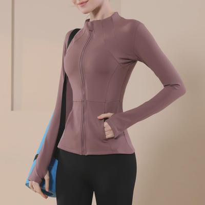 Damen Slim Fit Yogajacke mit Reißverschluss – Langarm, Stehkragen 