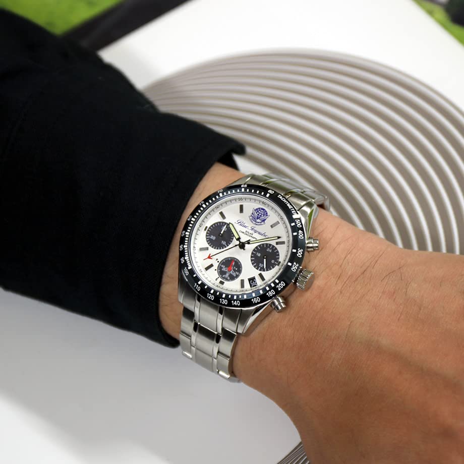 Blue Impulse Solar Chronograph Made In Official Emblem Product Men's Watch, Japan, (White)
