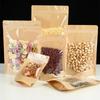 100pcs Thick Front Transparent Kraft Paper Bag Nut Tea Self-standting Ziplock Package Bag Zip Lock Plastic Display Window Bags