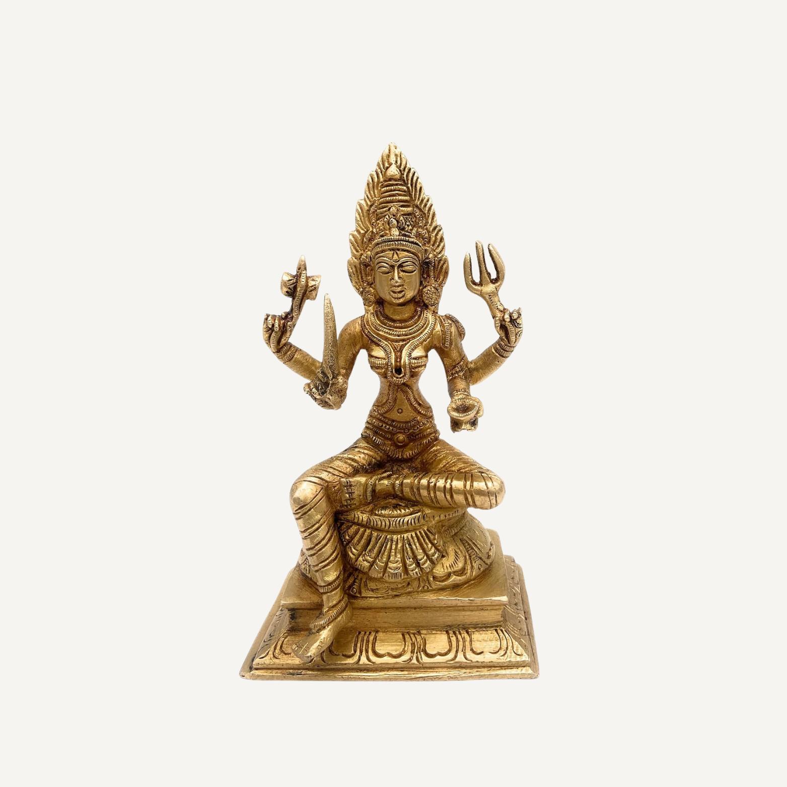 

Original Brass Goddess Mari Amman Idol, Mariyamman Devi Statue, Gold - 6 Inch