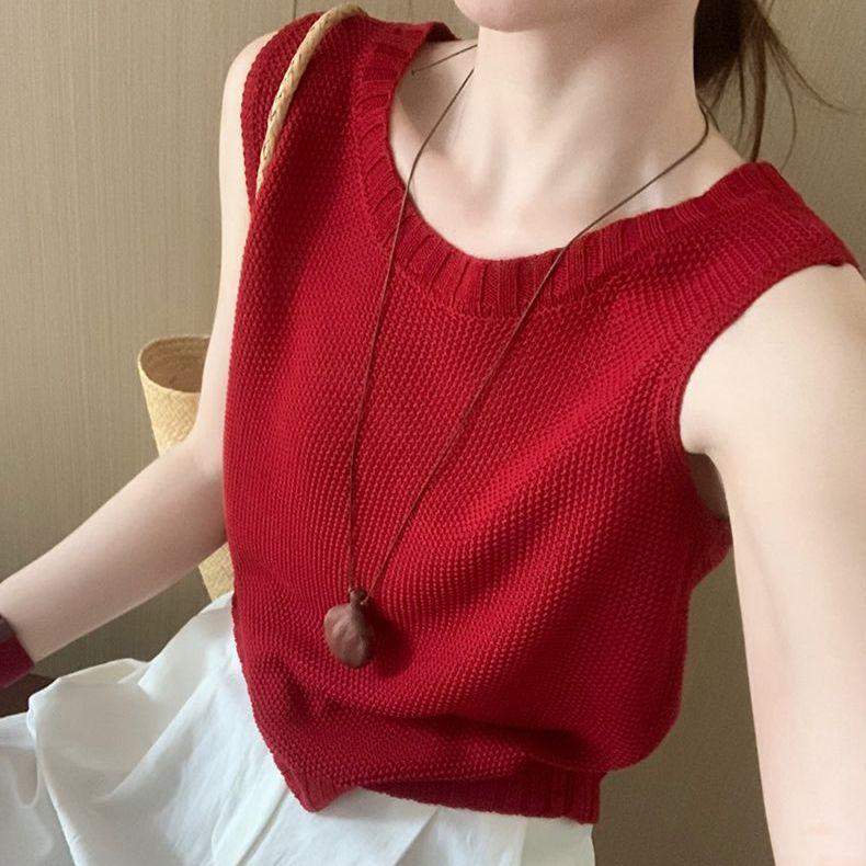 

Korean Style Waffle Knit Vest & Wide-Leg Pants Set: Breathable, Slimming, Sleeveless Top XL [60-65 kg]
