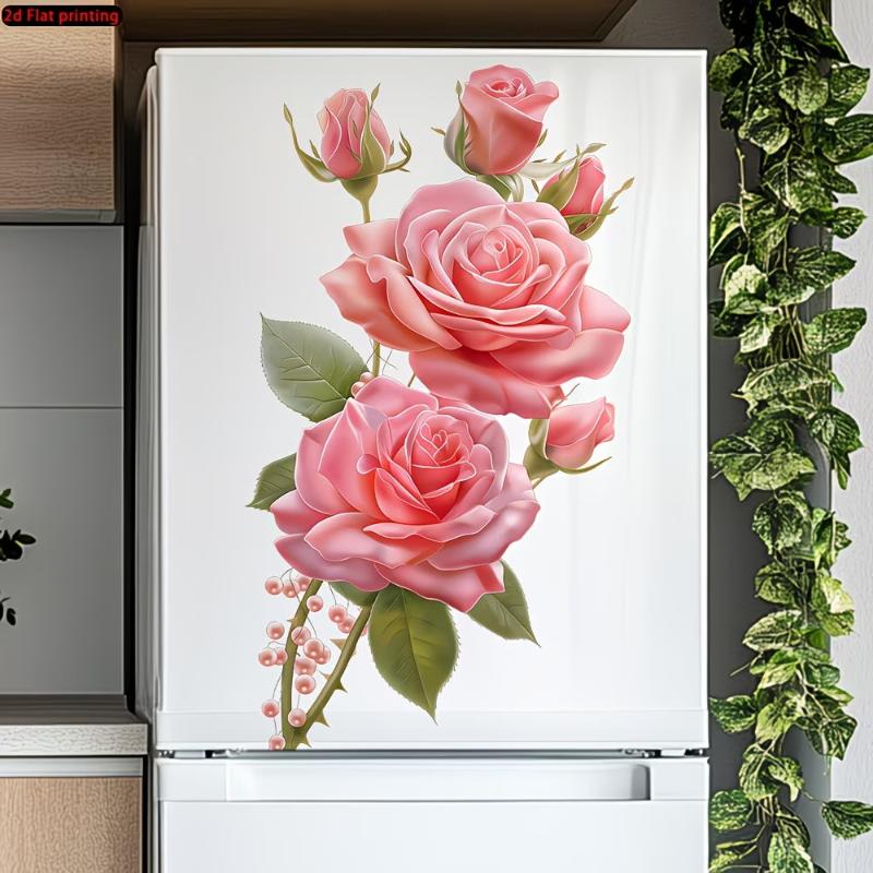 Sunflower Rose Refrigerator Stickers Removable Self Adhesive Cabinet Decals Waterproof for Home Kitchen Wall Design