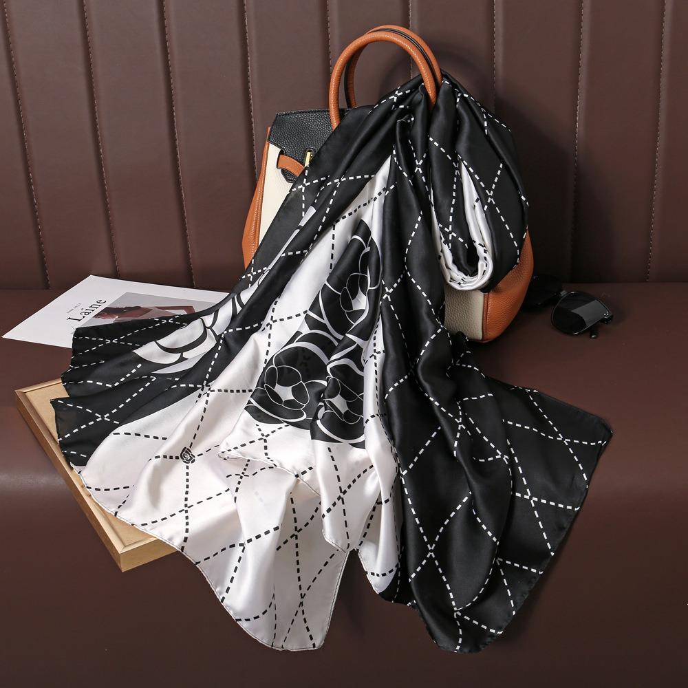 French Design L Silk Scarf Women's Long Satin Spinning Shawl High-end Light Luxury Ins Style Versatile Professional Wear