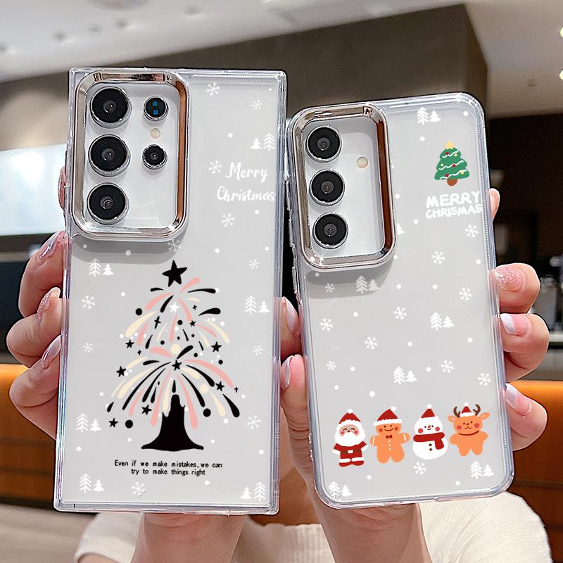 

Чехол из термополиуретана с покрытием и оправой для линз для Samsung S24 S23 Ultra S22 Plus S21 S20 Fe A55 A54 A53 A52 A35 A15 5g с рисунком Санта-Клауса и лося, противоударный чехол Samsung S24 Ultra