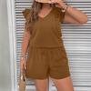 Spring and Summer Women's Casual V-neck Ruffled Vest, Top and Shorts Two-piece Set