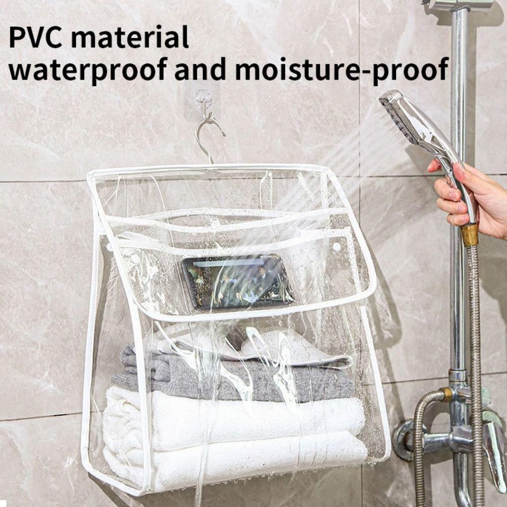 Touchscreen Phone Pocket Hanging Clothes Bag Transparent Garment Bag Shower Essentials