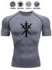 Men's Compression Shirt Quick Dry Navy Blue Gym T-Shirt Three Crossed Swords Print Workout Sportswear