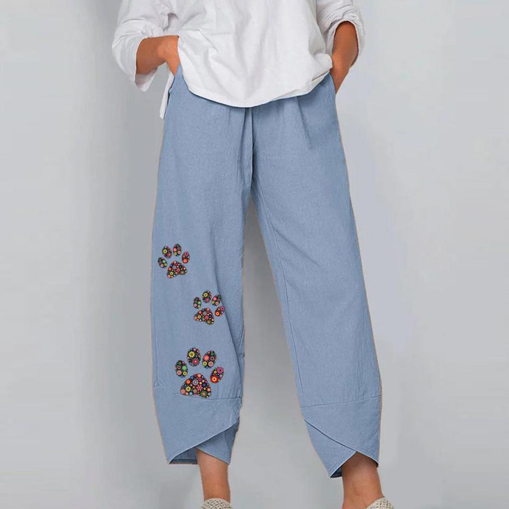 Women's Summer Casual Loose Cotton And Linen Embroidered Wide-leg Pants