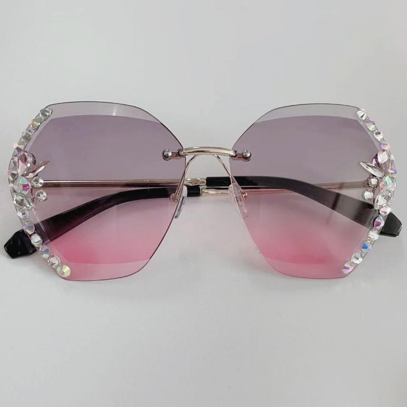Retro Borderless Diamond Sunglasses for Women's UV Protection and Sunscreen Fashion Gradient Lens Sunglasses