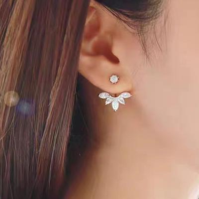 ZAKOL Fashion Leaf Stud Earrings For Women Girls Simpe Cubic Zircon Earring Jackets Zircon Party Zircon