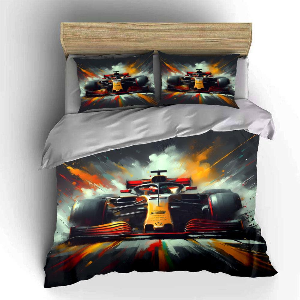 High-Speed Race Car Artwork Print Soft Comfortable Duvet Cover Bedding Set Included 1*Duvet Cover  2*Pillowcases Luxury Gif