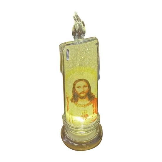 1/6Pcs LED Flameless Prayer Candles Flickering Fake Candle Jesus Devotional Prayer Candle Light Religious Tea Lights Decoration