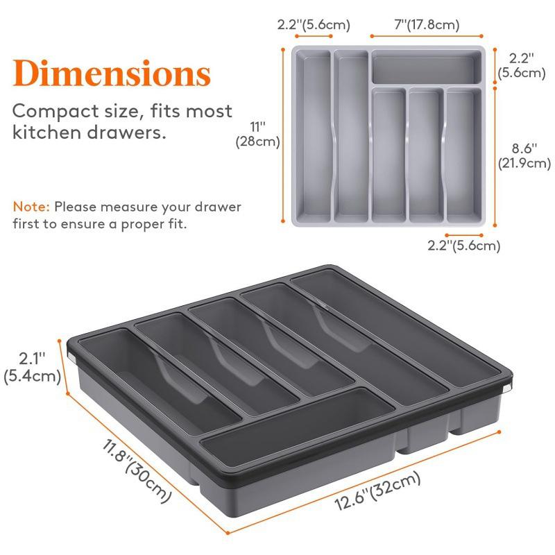 PP Lid Drawer-Type Cutlery Organizer with Six-Grids: Large Capacity Storage for Kitchen Knives, Forks, and Spoons