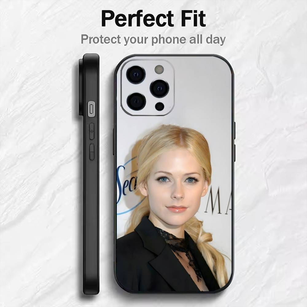 AV Pop-Punk Queen Avril Phone Case For iPhone17,16,15,14,13,12 Plus,Max Soft Silicone Black Cover