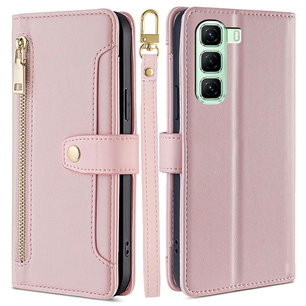 For Infinix Hot 50 4G Leather Case Zipper Pocket Wallet Phone Cover with 2 Straps