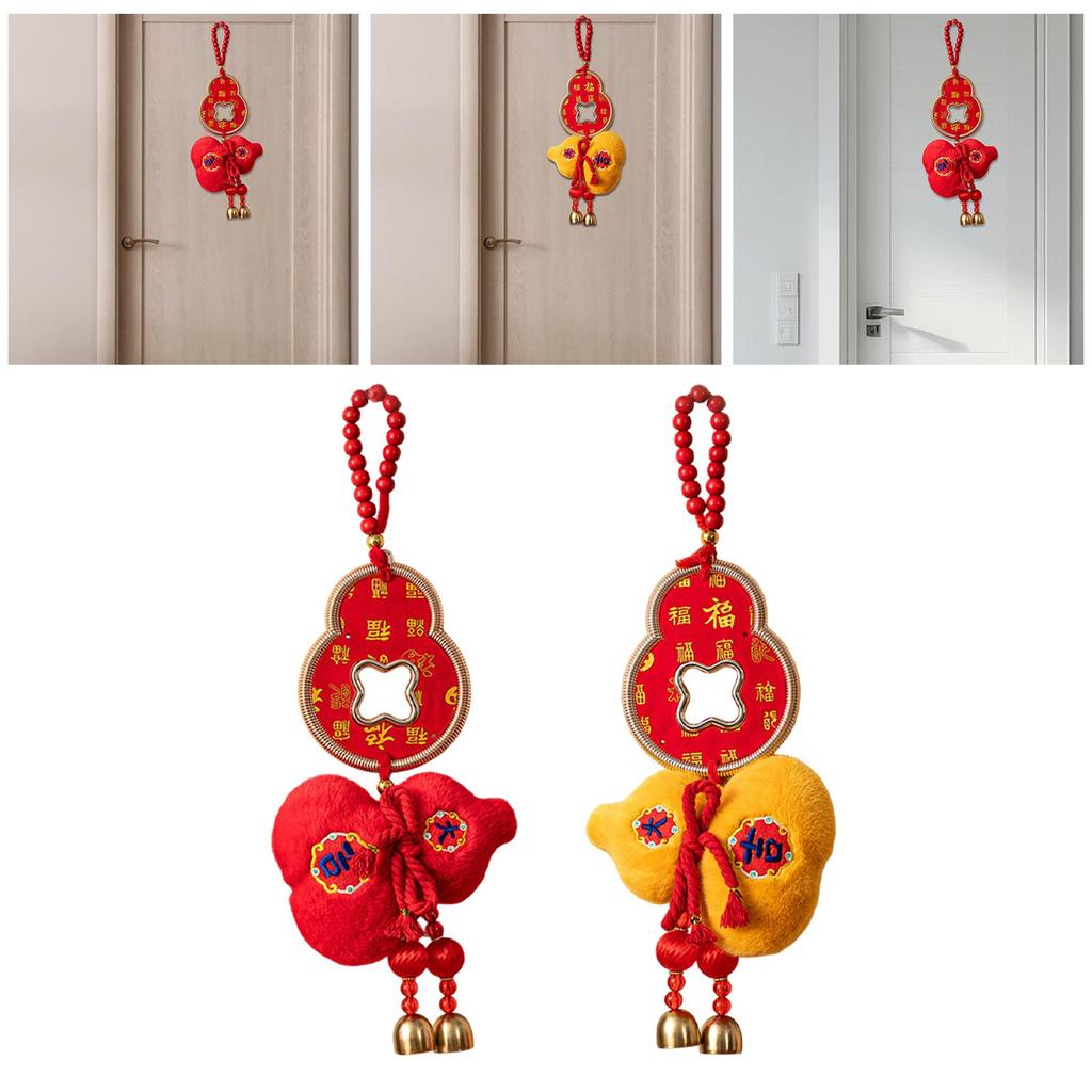 Plush Gourd Pendant Decorative with Tassels Chinese New Year Decoration Spring Festival Decor Hanging Ornament for Entrance Wall