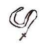 Wood Beads Cross Rosary Necklace Hangable Pendant Crafts Long Bead Chain for Christmas Party Church Decorations