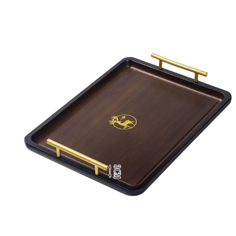 

Rectangular Bamboo Serving Tray with Metal Handles