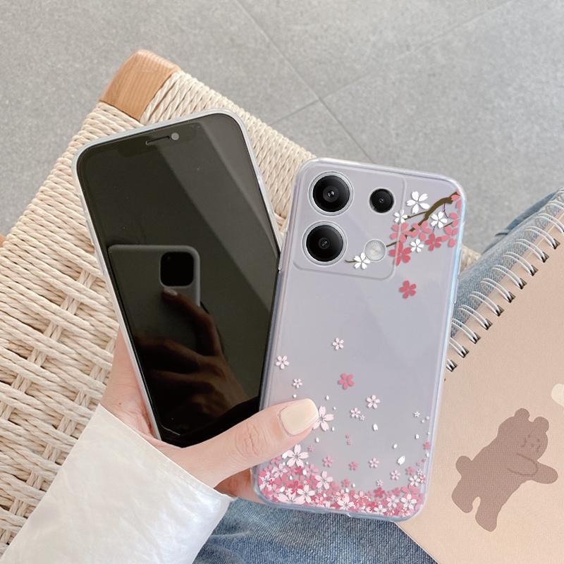 Flower Soft Clear Silicone Case For Xiaomi Redmi Note 13 14T 15 Samsung A55 A35 S24 FE iPhone 15 Huawei Honor 200 Camera Protective Shockproof Cover
