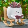Rocking Chair Flower Pot Smile Face Planter Tabletop Succulents Planter Resin Cartoon Head Flower Pot for Indoor Outdoor Plants